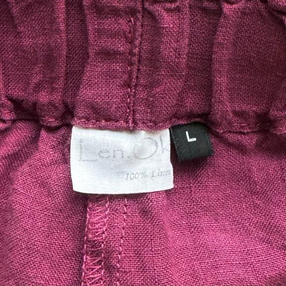 Len Ok Linen Culottes Lagenlook Ruffle Waist Wide Leg Trousers Pants Size L - Picture 4 of 5